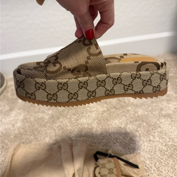 Gucci Beige and Brown GG Monogram Slides - Picture 5 of 6